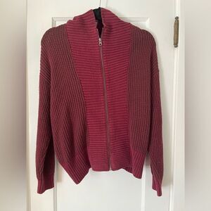BDG Women's Burgundy and Green Waffle Pattern Zip Cardigan Sweater Size XS